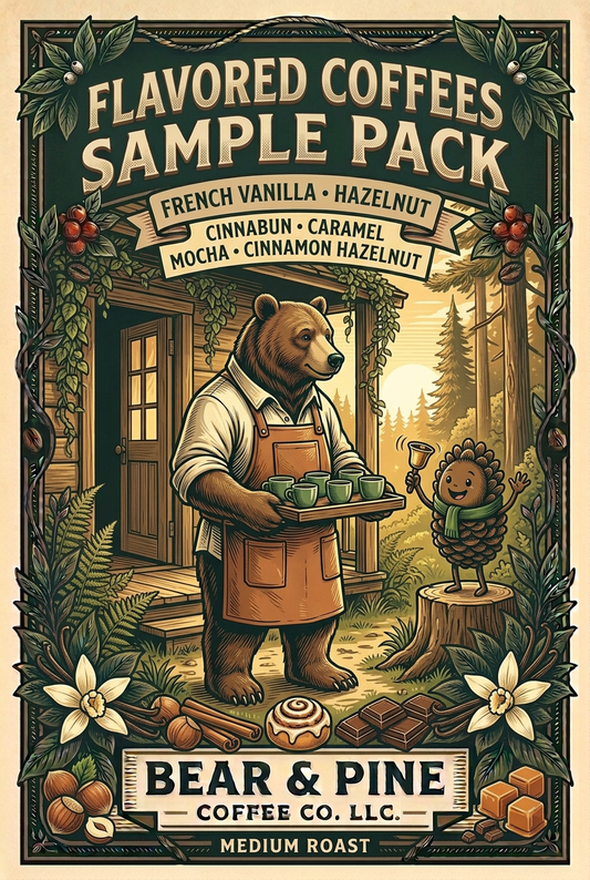 Bear & Pine Coffee Co. LLC Flavored Coffees Sample Pack artwork.