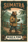 Bear & Pine Sumatra artwork featuring a bear with a coffee thermos on a misty lakeside boardwalk, with dark chocolate, dried fruit and earthy tasting notes and syrupy body.