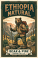 Bear & Pine Ethiopia Natural medium-light roast artwork featuring a bear trekking through dramatic Ethiopian highlands with a rust-red backpack and walking staff.