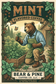 Bear & Pine Mint flavored coffee artwork showing a bear tending mint in a woodland herb garden while holding a green coffee mug.