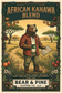 Bear & Pine African Kahawa Blend medium-dark roast artwork featuring a bear with coffee and a field map in golden grasslands, surrounded by illustrated tasting notes.