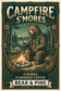 Bear & Pine Campfire S’mores artwork featuring a bear toasting a marshmallow beside a campfire, with coffee and a s’more on a side table.