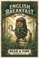 Pine wearing a tweed flat cap and carrying tea over a woodland stile at sunrise, with Bear & Pine English Breakfast Tea lettering.