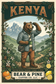 Bear & Pine Kenya coffee artwork featuring a bear surveying mountain peaks, framed by orange, lemon and floral tasting-note illustrations, with bright acidity and effervescent text.